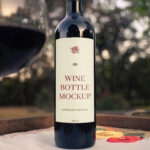 Front Sight of Wine Bottle Mockup with Glass