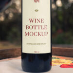 Front Sight of Wine Bottle Mockup with Glass