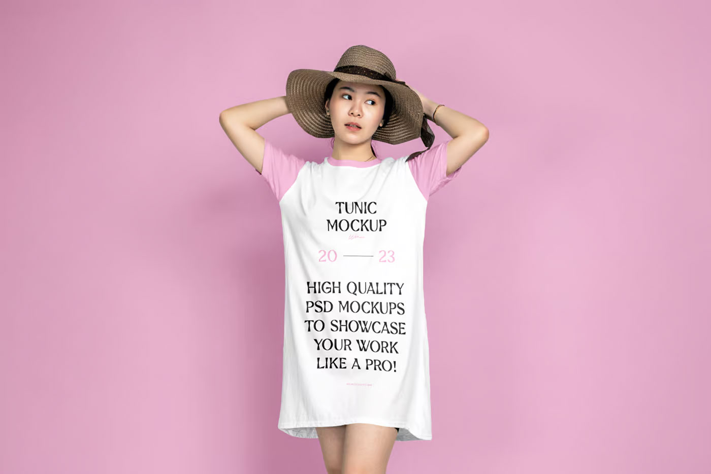 Free Front Sight of Woman Wearing Tunic Mockup PSD Template