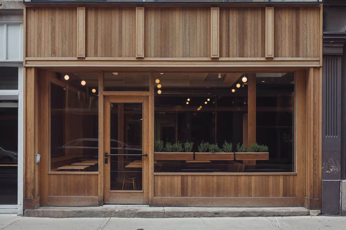 Free Front Sight of Wooden Storefront Mockup PSD Template