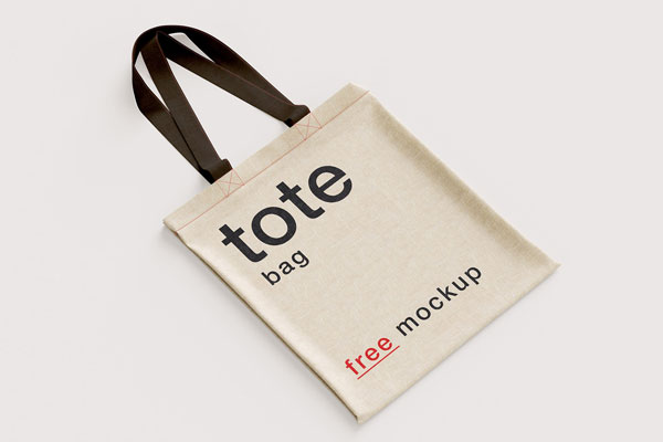 Front, Top, and Perspective View of 5 Linen Tote Bag Mockups