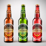 Front View 3 Beer Bottles Next to Each Other Mockup