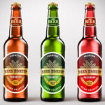 Front View 3 Beer Bottles Next to Each Other Mockup