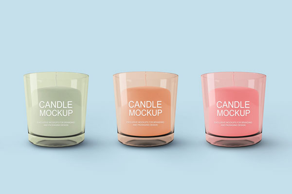 Front View 3 Glass Jar Candles Next to Each Other Mockup