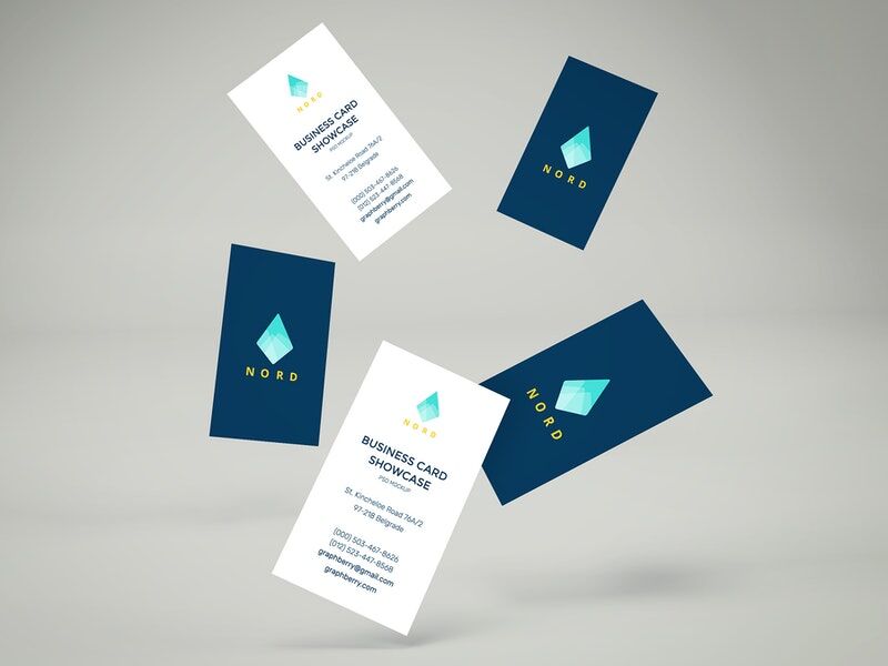 Front View 5 Floating Vertical Business Cards Mockup
