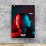 Front View A3 Poster Hung on Clips Against Wall Mockup