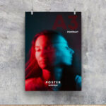 Front View A3 Poster Hung on Clips Against Wall Mockup