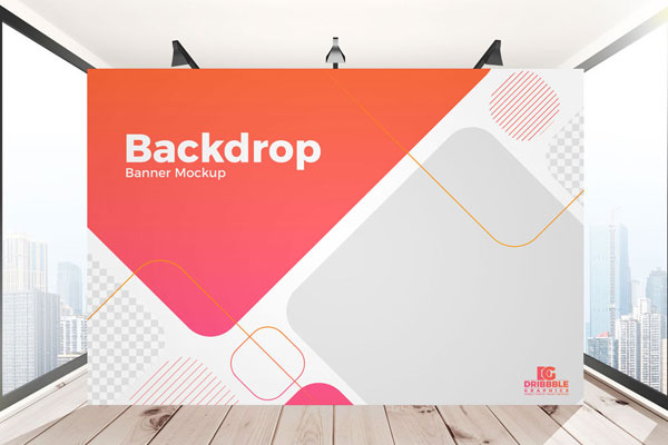 Front View Advertisement Backdrop Banner Mockup in Indoor Setting