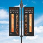 Front View Advertising Lamp Post Banner Mockup