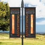 Front View Advertising Lamp Post Banner Mockup