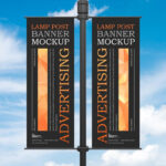 Front View Advertising Lamp Post Banner Mockup