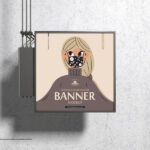 Front View Advertising Square Signboard Banner Mockup