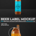 Front View Amber Beer Bottle Label Mockup with Metal Lid