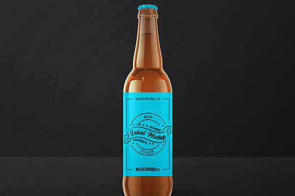 Front View Amber Beer Bottle Label Mockup with Metal Lid