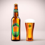 Front View Beer Bottle Next to Glass Mockup