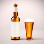 Front View Beer Bottle Next to Glass Mockup