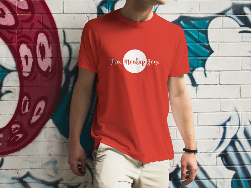 Front View Boy Wearing T-shirt Mockup in Outdoor Setting
