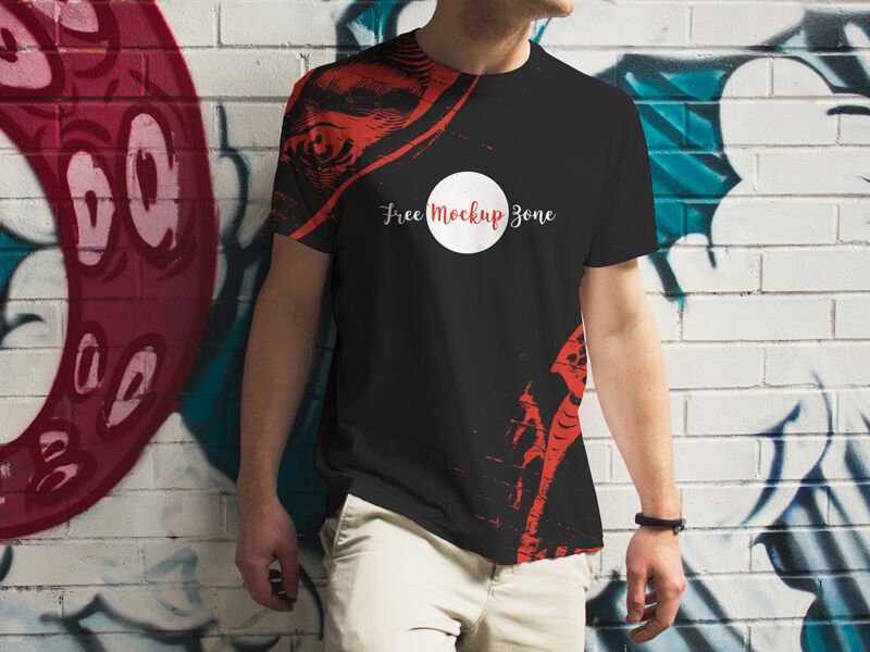 Front View Boy Wearing T-shirt Mockup in Outdoor Setting