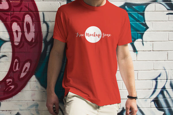 Front View Boy Wearing T-shirt Mockup in Outdoor Setting