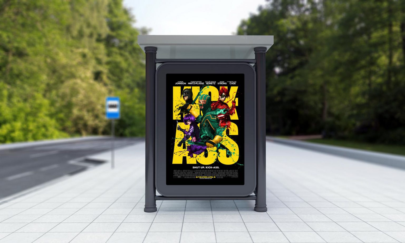 Front View Bus Stop Poster Mockup FREE PSD