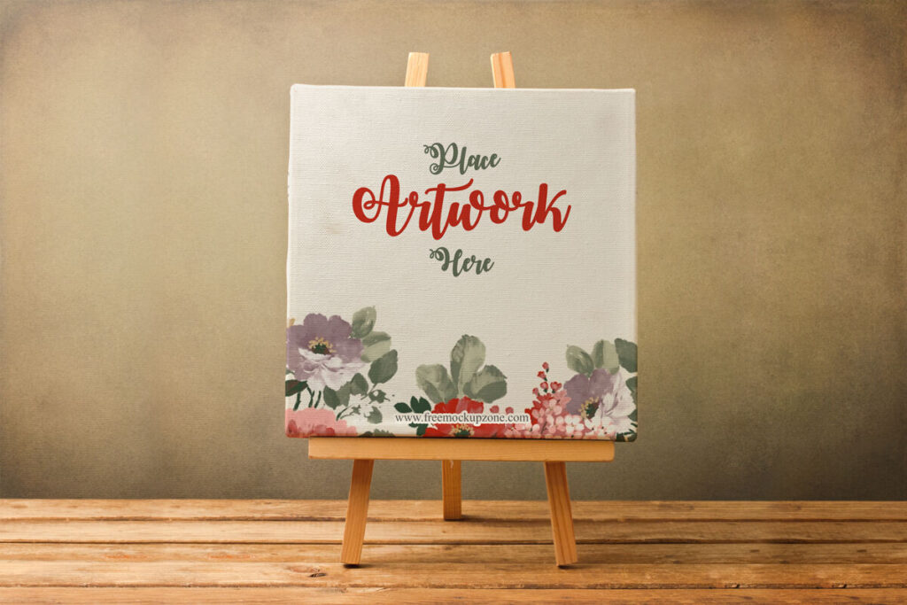 Front View Canvas Mockup on a Wooden Stand