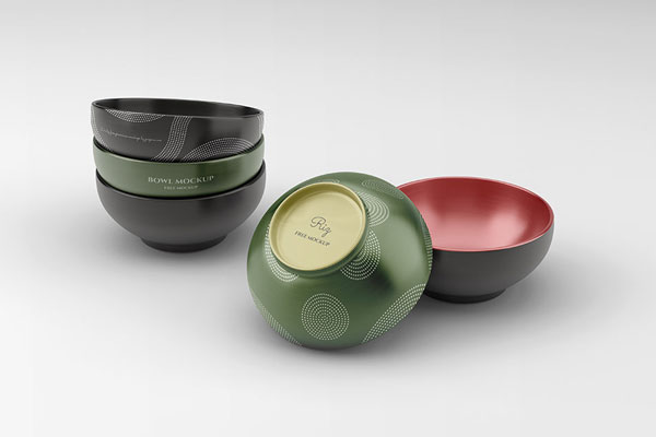 Front View Ceramic Bowls Mockup Stacked on Top of Each Other