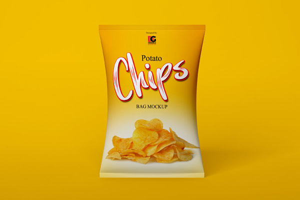 Front View Chips Plastic Bag Mockup in Plain Setting