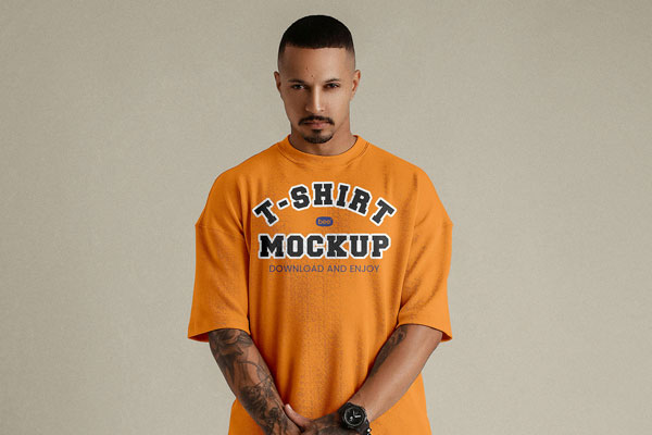 Front View Clothing Set on Man Mockup with T-shirt and Shorts
