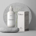 Front View Cosmetic Pump Bottle Mockup with Paper Box