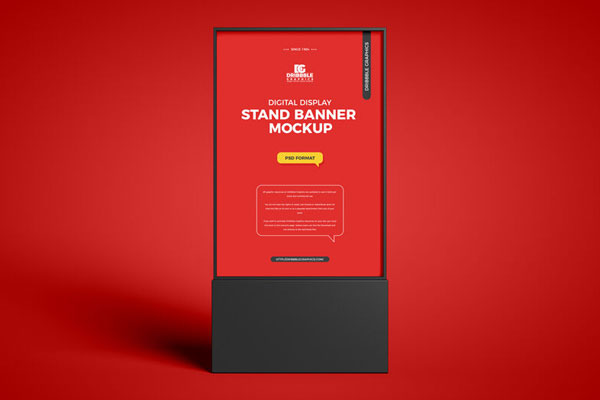 Front View Digital Banner Stand Mockup in Plain Setting
