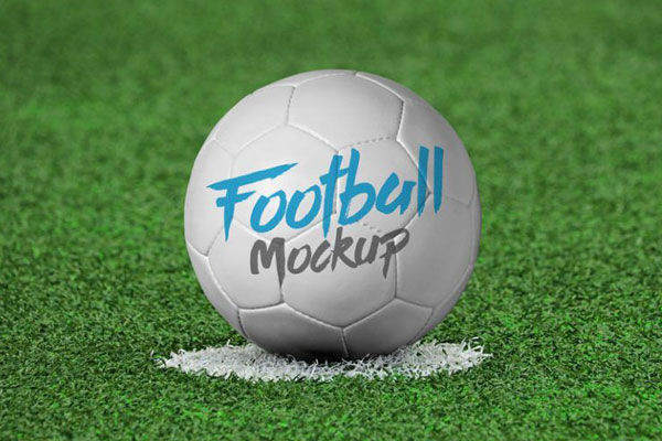 Front View Ball Mockup on White Mark on Football Pitch
