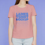 Front View Girl Wearing Round Neck T-shirt Mockup