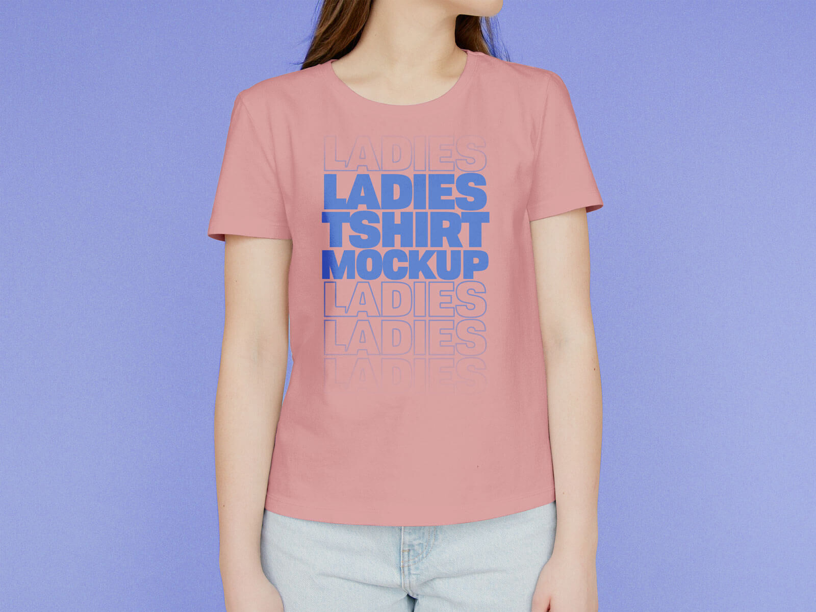Front View Girl Wearing Round Neck T-shirt Mockup FREE PSD