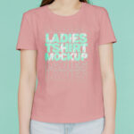 Front View Girl Wearing Round Neck T-shirt Mockup
