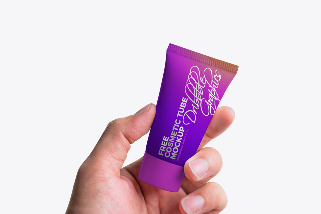 Front View Hand Holding Cosmetic Tube Mockup