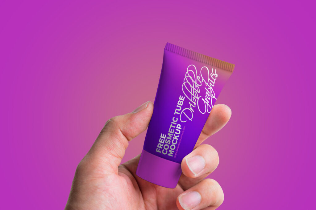 Front View Hand Holding Cosmetic Tube Mockup