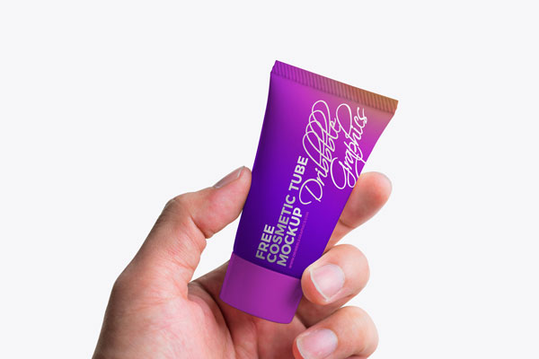 Front View Hand Holding Cosmetic Tube Mockup