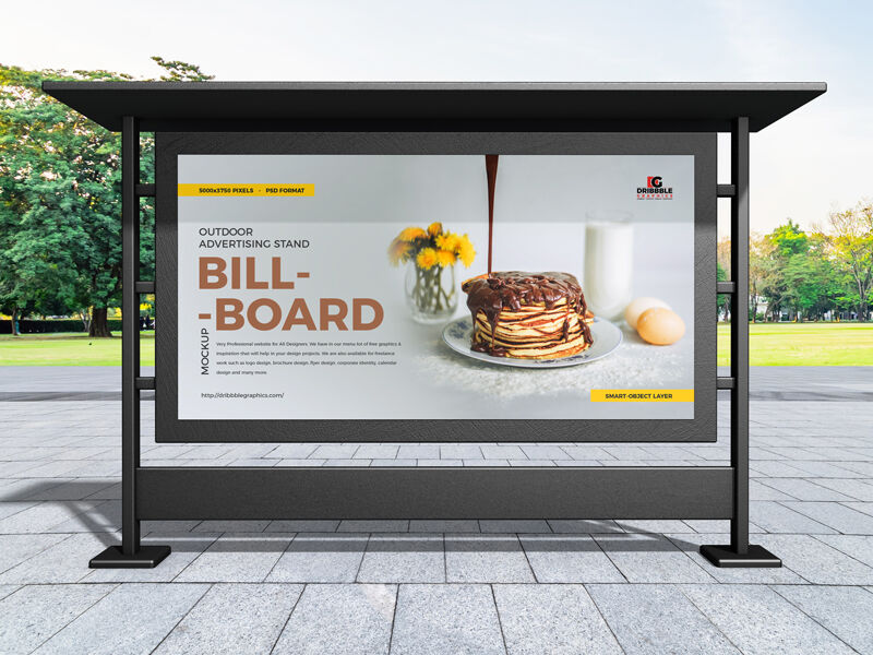 Front View Horizontal Advertising Billboard Mockup in Outdoor Setting