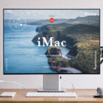 Front View iMac on a Wooden Work Desk Mockup