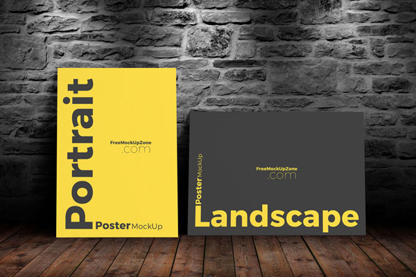 Front-View Landscape and Portrait Posters Leaning Against the Wall Mockup