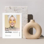 Front View Letter Flyer Leaning Against Marble Stone Mockup