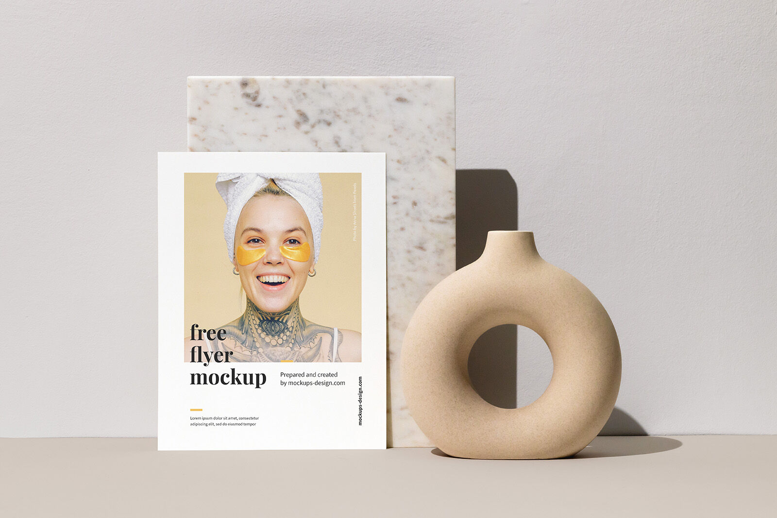 Front View Letter Flyer Leaning Against Marble Stone Mockup FREE PSD