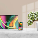 Front View MacBook Pro and iPhone 11 Mockup with Plants