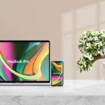 Front View MacBook Pro and iPhone 11 Mockup with Plants