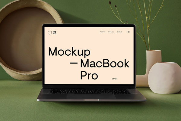 Front View MacBook Pro Mockup with Potted Background