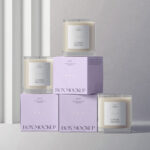 Front View Mockup of 3 Candle Glass Jars and Their Boxes
