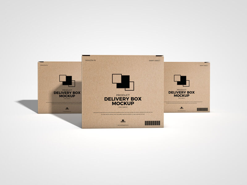 Front View Mockup of 3 Standing Product Delivery Boxes