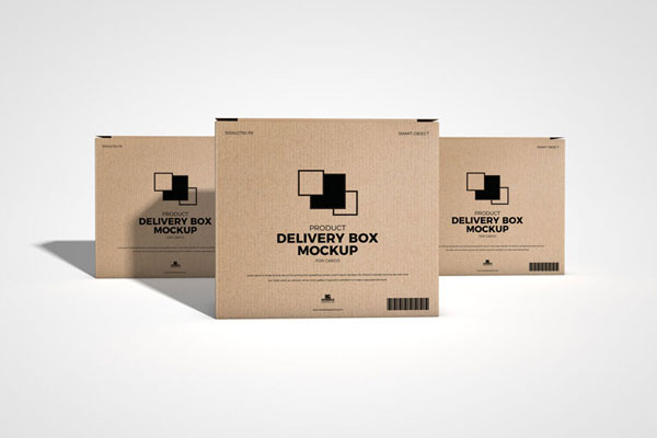 Front View Mockup of 3 Standing Product Delivery Boxes