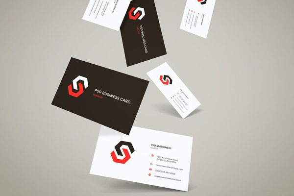 Front View Mockup of 6 Business Cards Falling Down