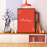 Front-View Mockup of a Vertical, Interior Photo Frame in Living Room